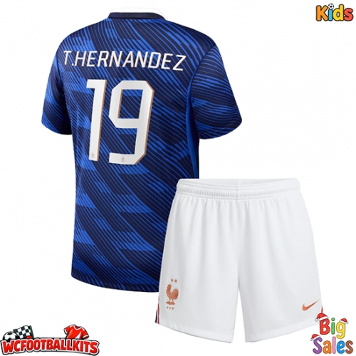 France Theo Hernandez #19 Replica Home Stadium Kit for Kids World Cup 2026 Short Sleeve (+ pants)